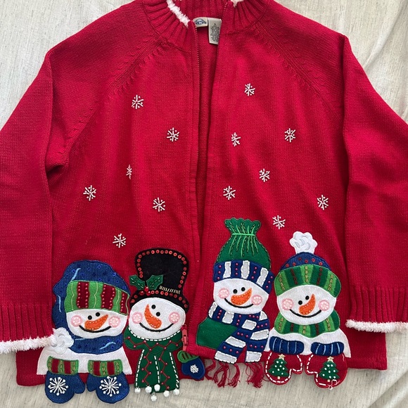 Christmas Sweater XL Size Shaver Lake snowman embroidered with beading F… - Picture 2 of 5
